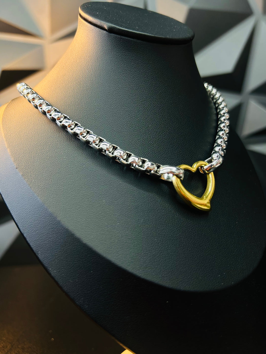 Collar de Corazon Doble Tono