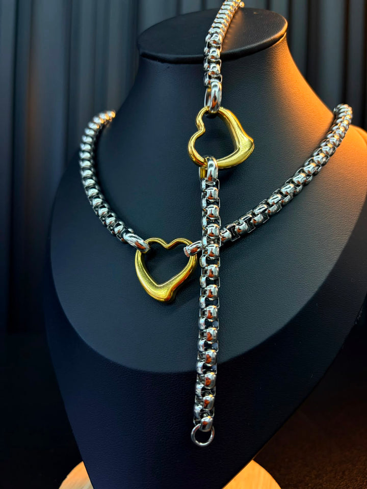 Collar de Corazon Doble Tono