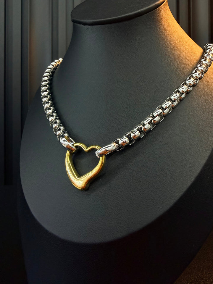 Collar de Corazon Doble Tono