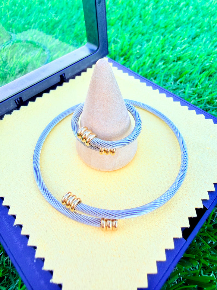 Set de Pulsera y Sortija Doble Tono