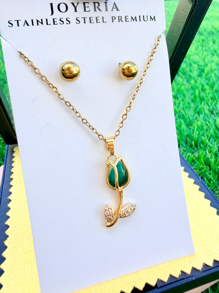 Set de Tulipan Verde Oscuro