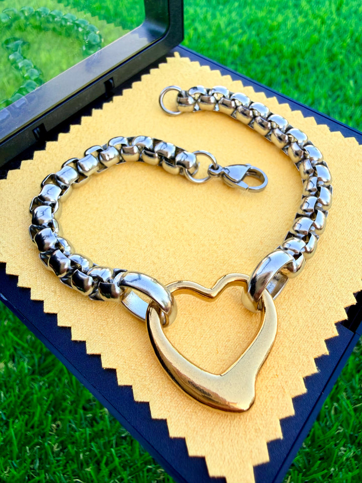 Pulsera de Corazon Doble Tono