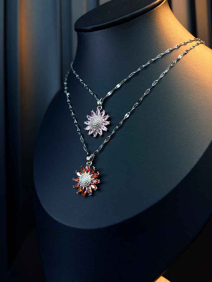 Collar de Girasol Plata/Rojo