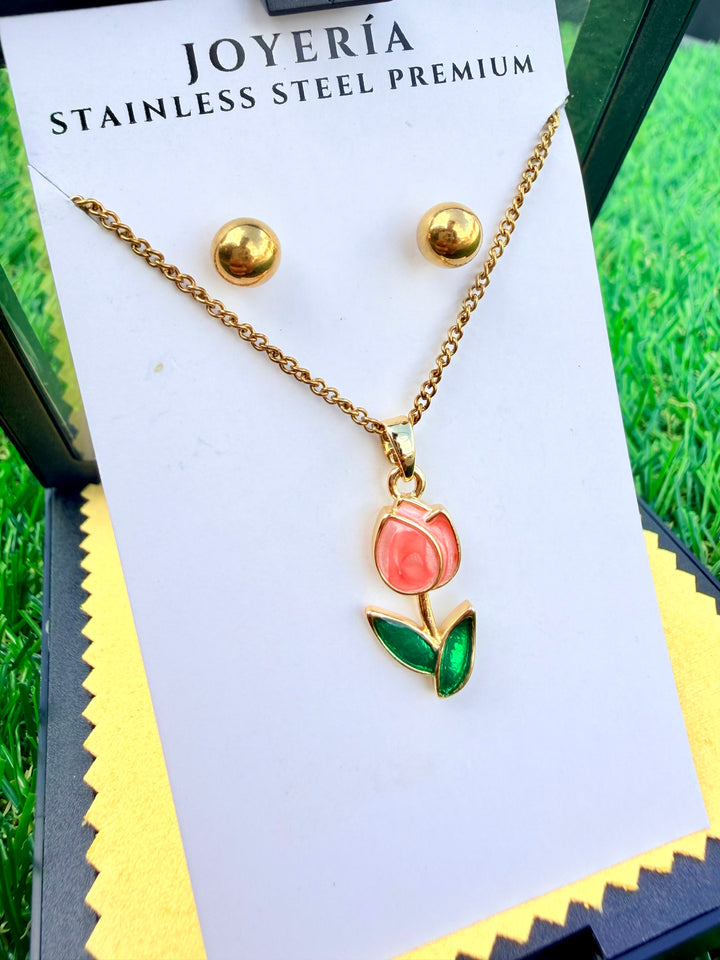Collar de Flor Tulipan Rosa