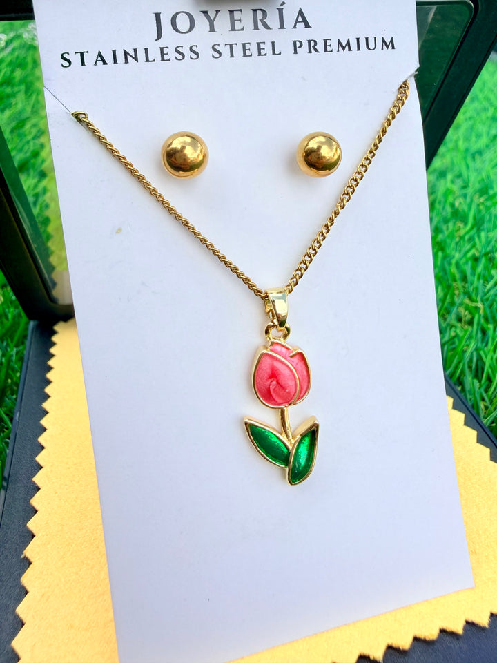 Collar de Flor Tulipan Roja
