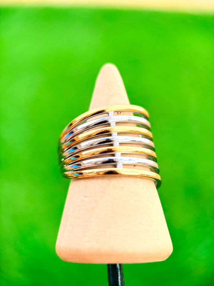 Sortija Ajustable Fashion Doble Tono