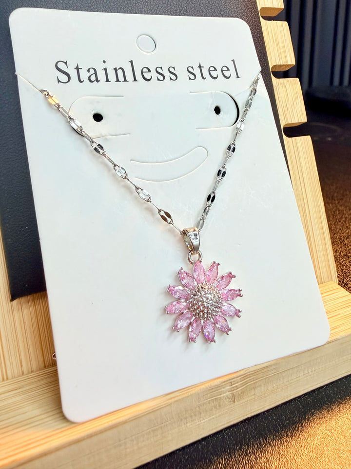 Collar de Girasol Plata/Rosa