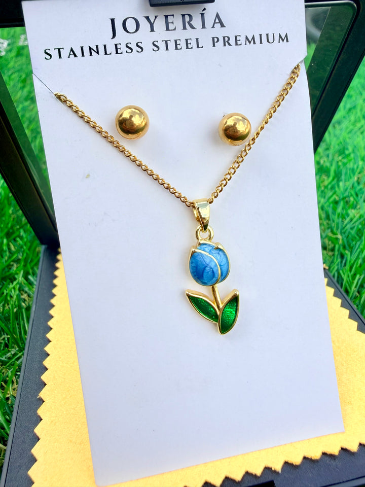 Collar de Flor Tulipan Azul