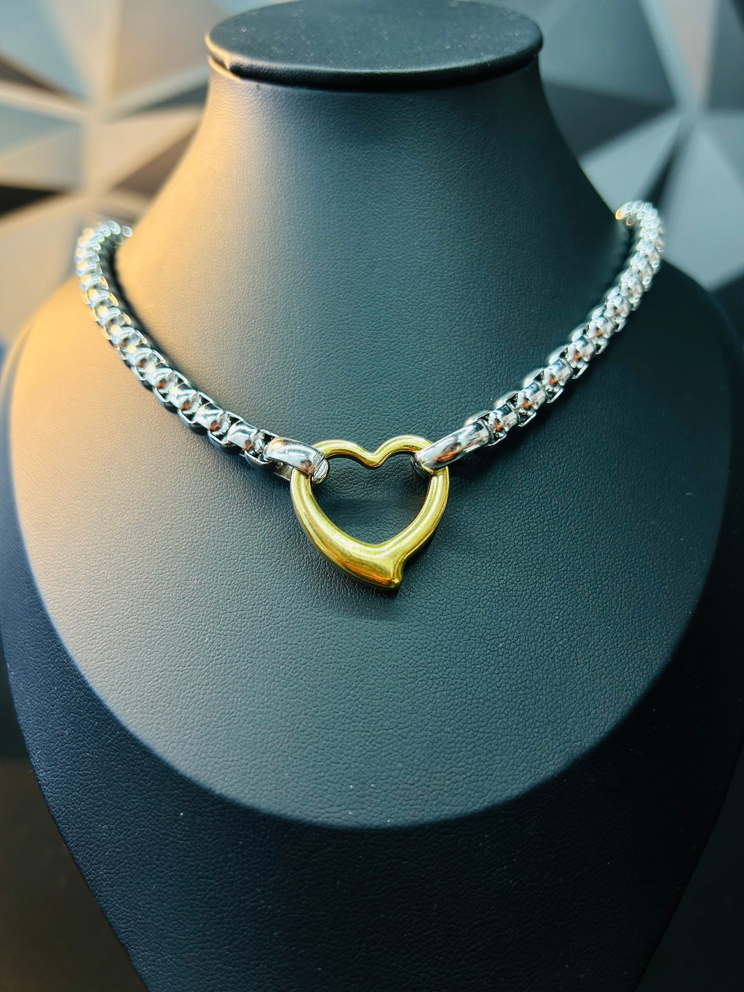 Collar de Corazon Doble Tono