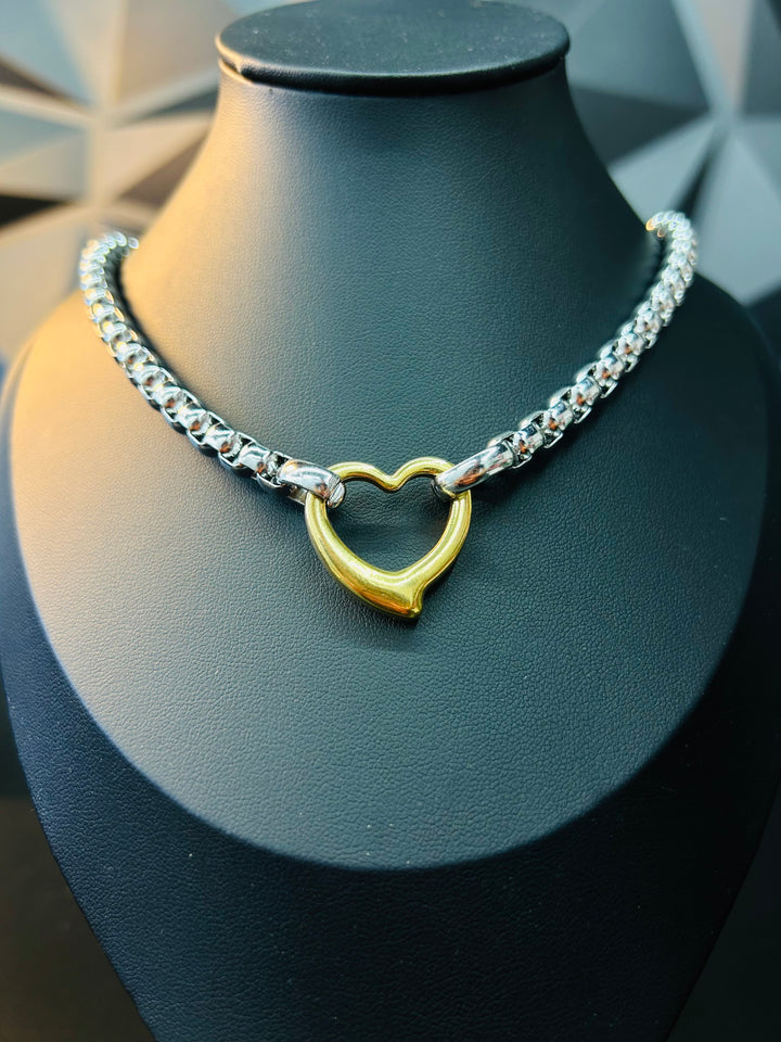 Collar de Corazon Doble Tono