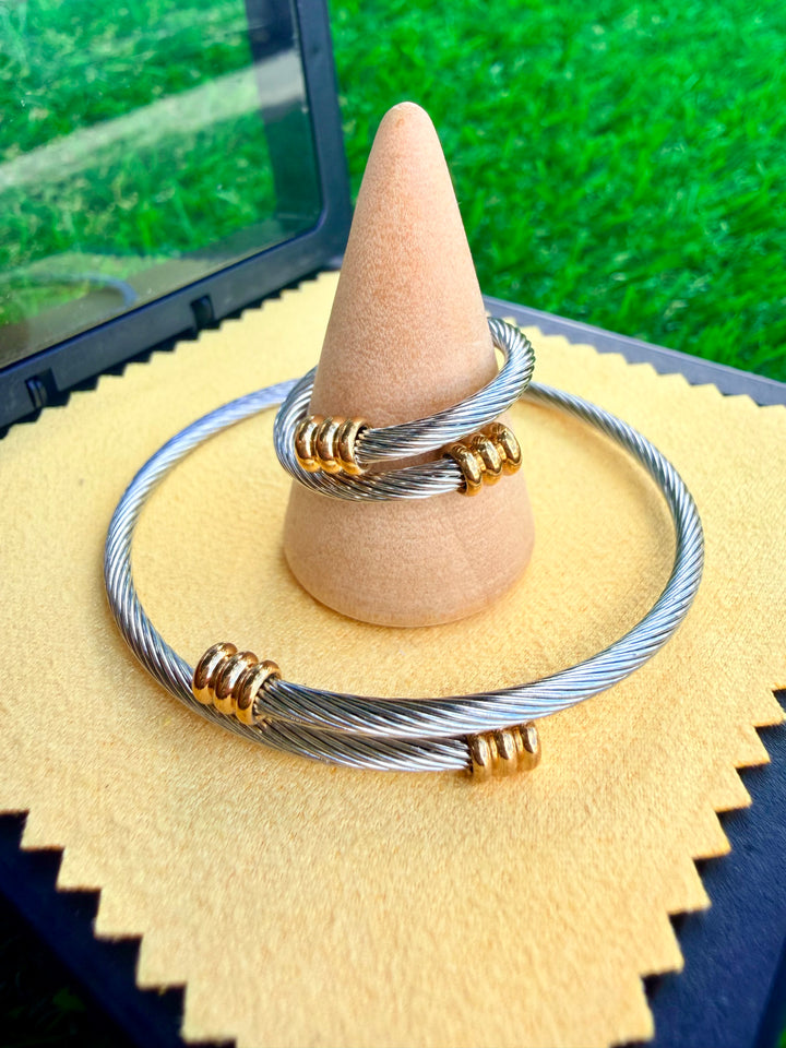 Set de Pulsera & Sortija Doble Tono