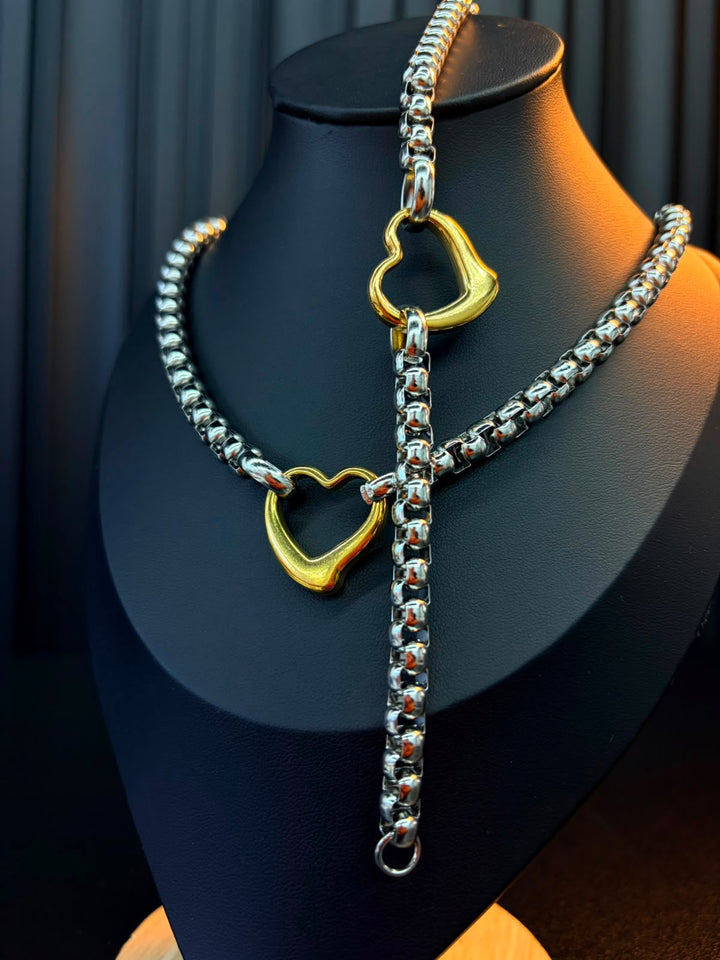 Collar de Corazon Doble Tono
