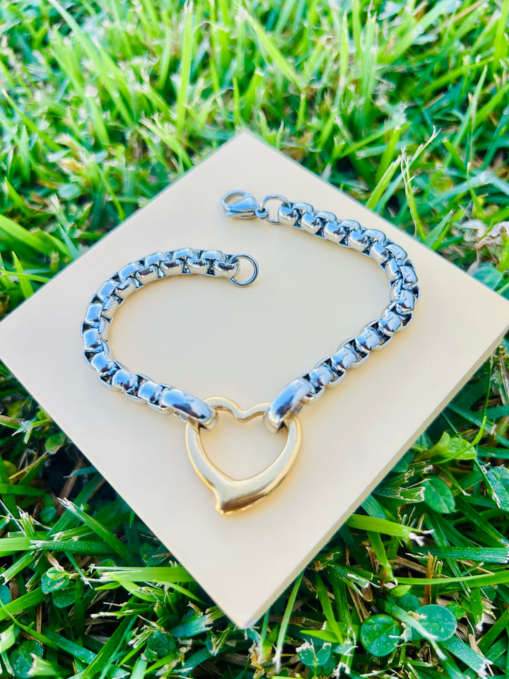 Pulsera de Corazon Doble Tono