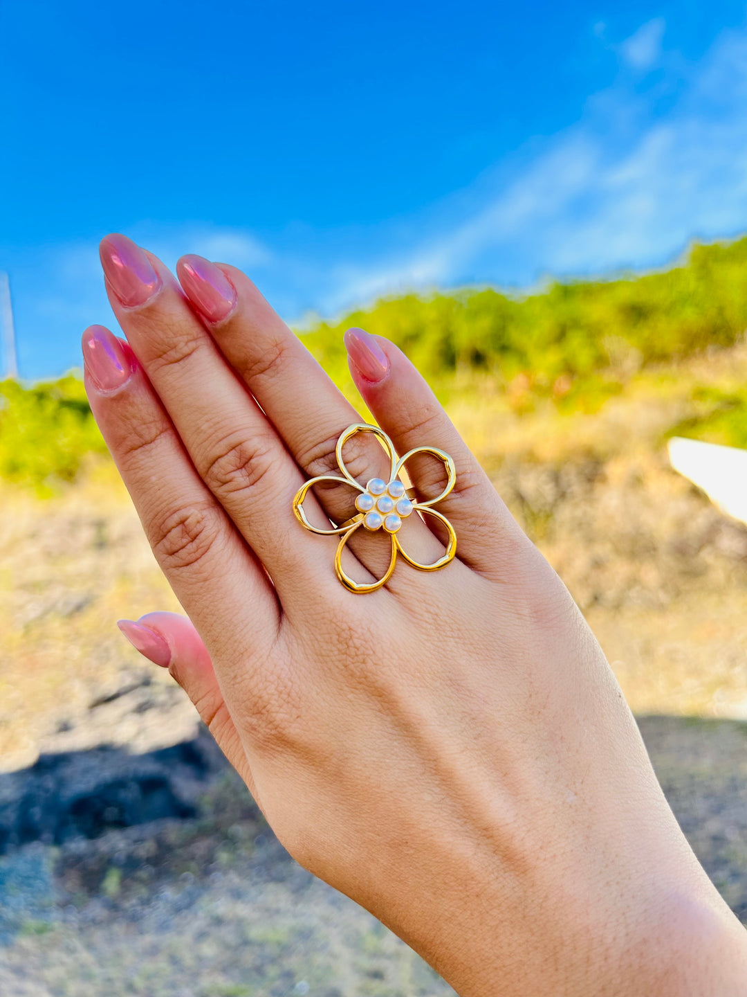 Sortija de Flor con Perlas