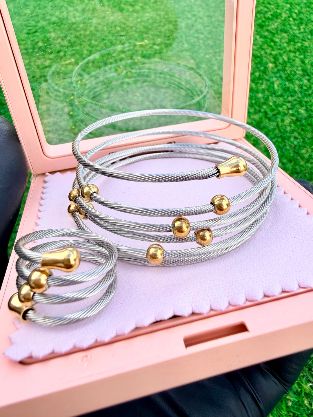 Set de Pulsera & Sortija Doble Tono