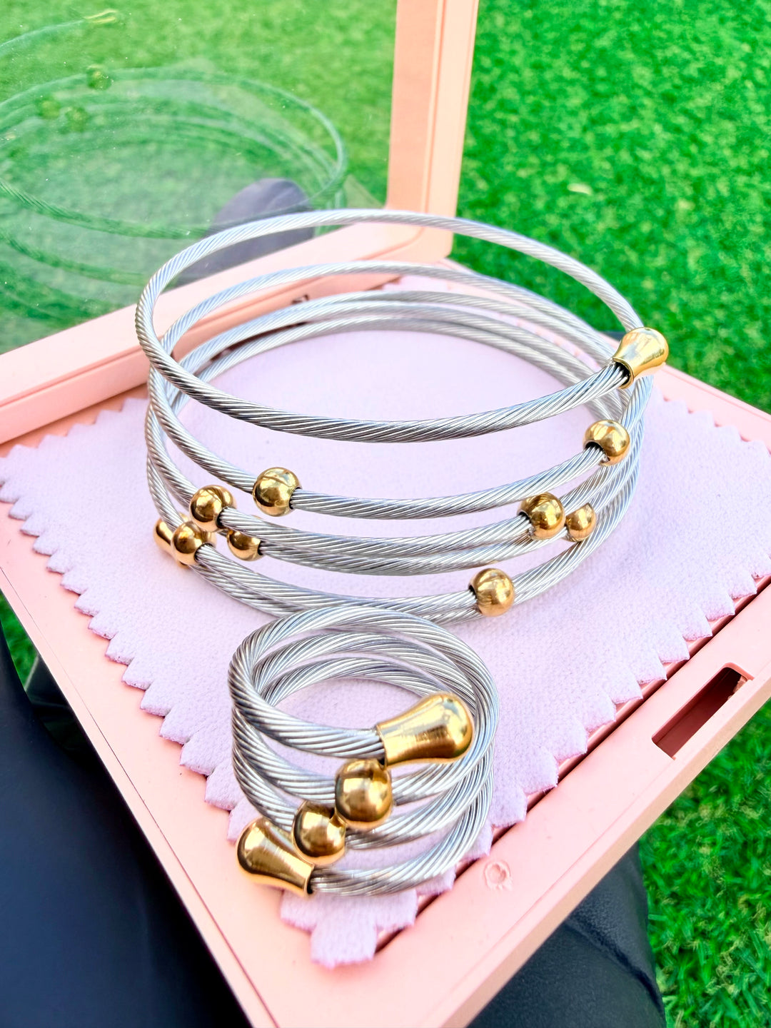 Set de Pulsera & Sortija Doble Tono