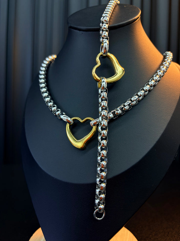 Collar de Corazon Doble Tono