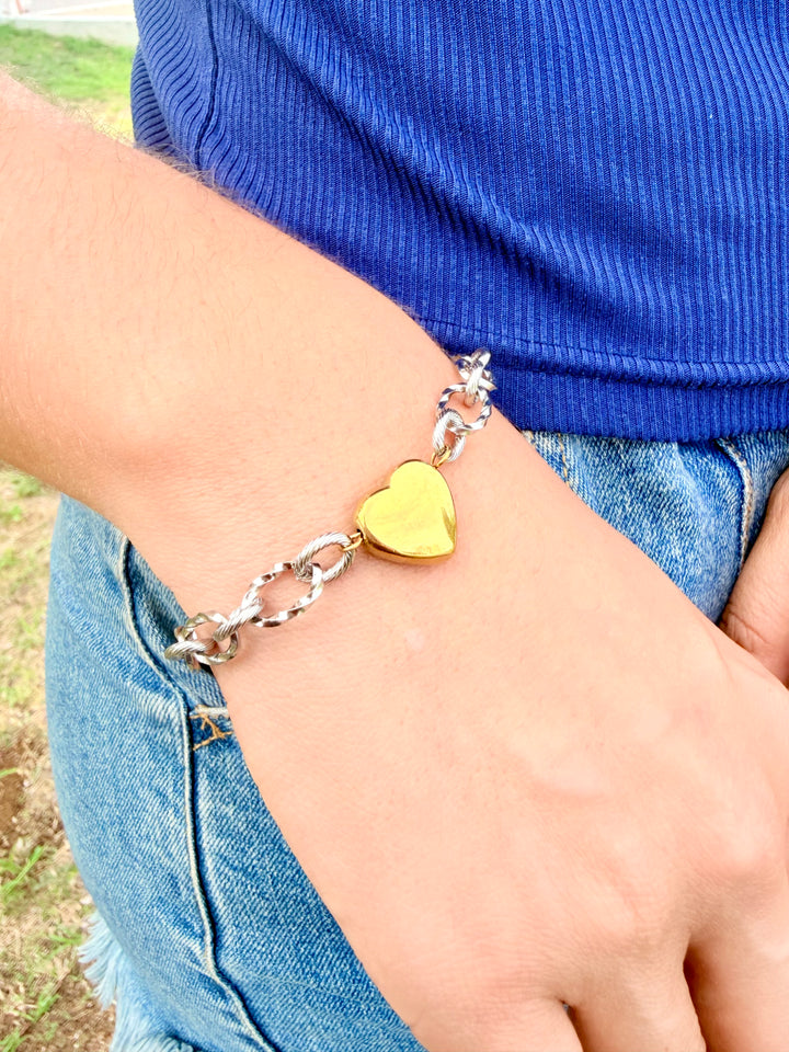 Pulsera de corazon Doble Tono