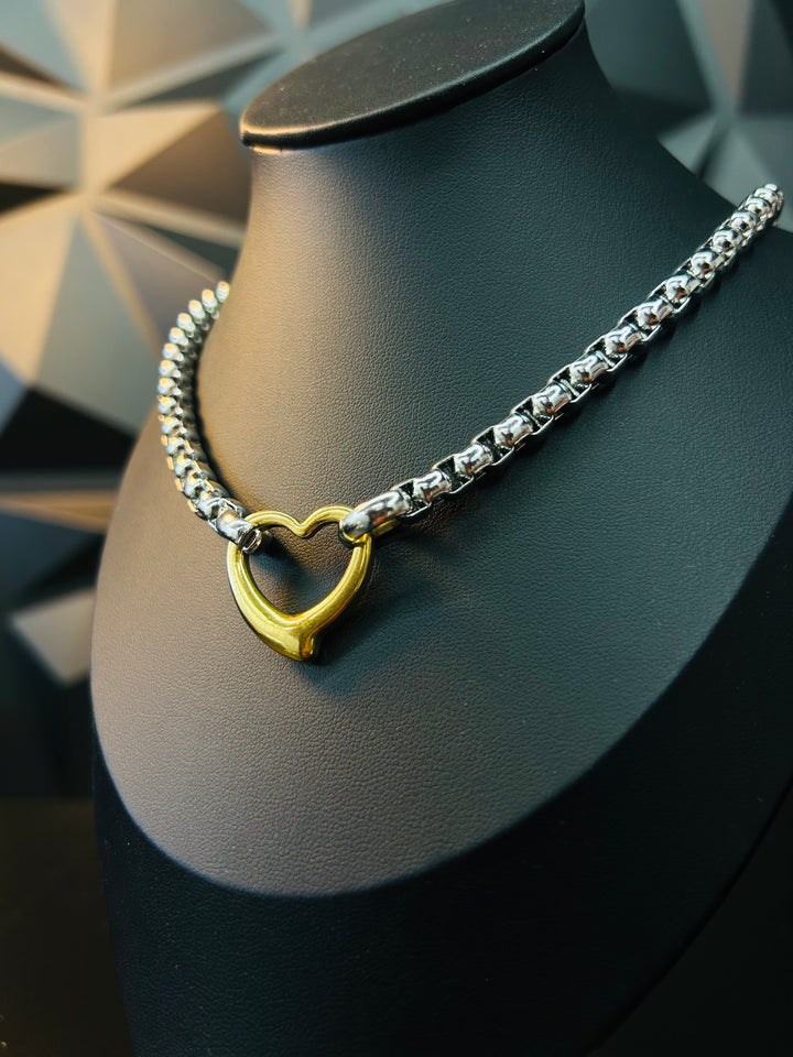 Collar de Corazon Doble Tono