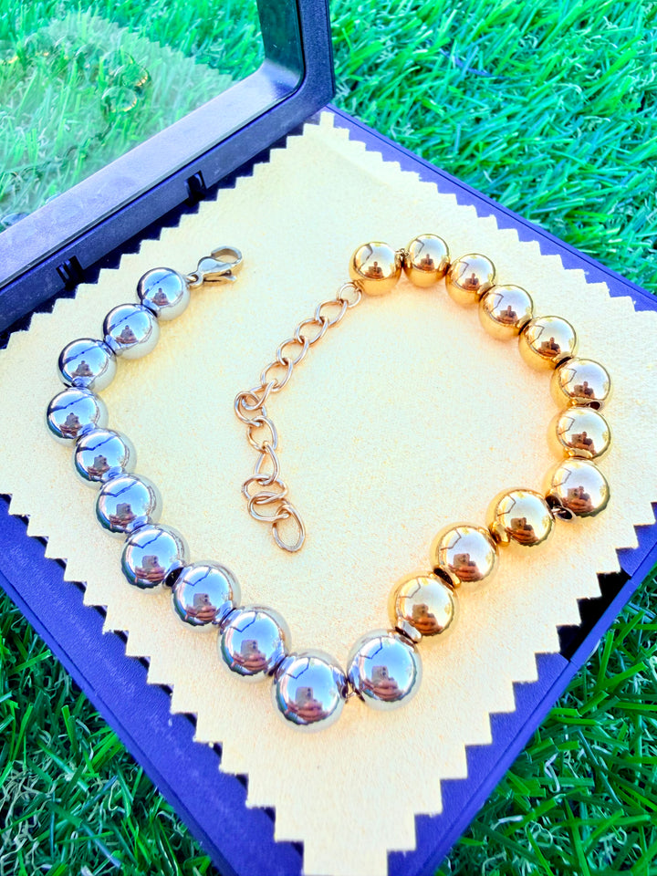 Pulsera de Bolitas Doble Tono