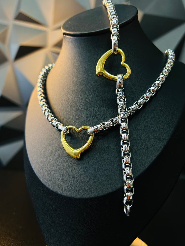 Pulsera de Corazon Doble Tono