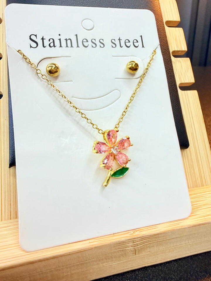 Set de Flor en piedras Rosada
