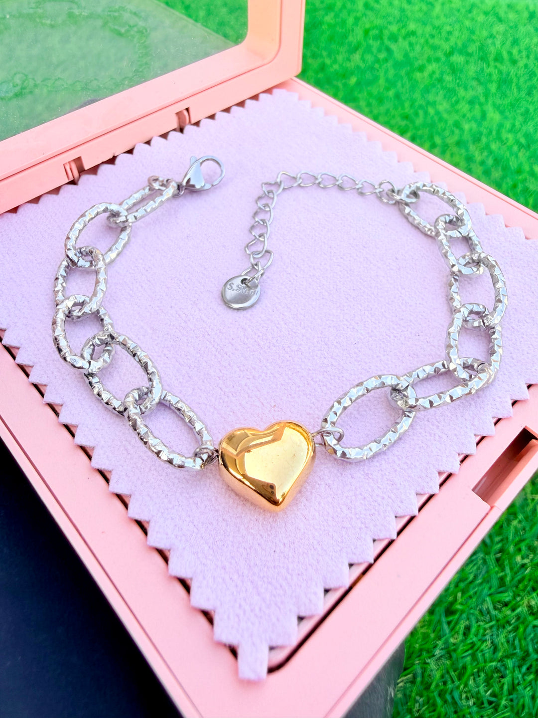 Pulsera de Corazon doble Tono
