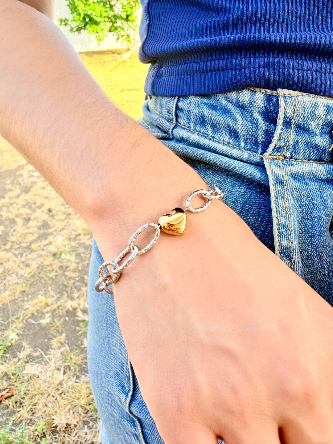 Pulsera de Corazon doble Tono