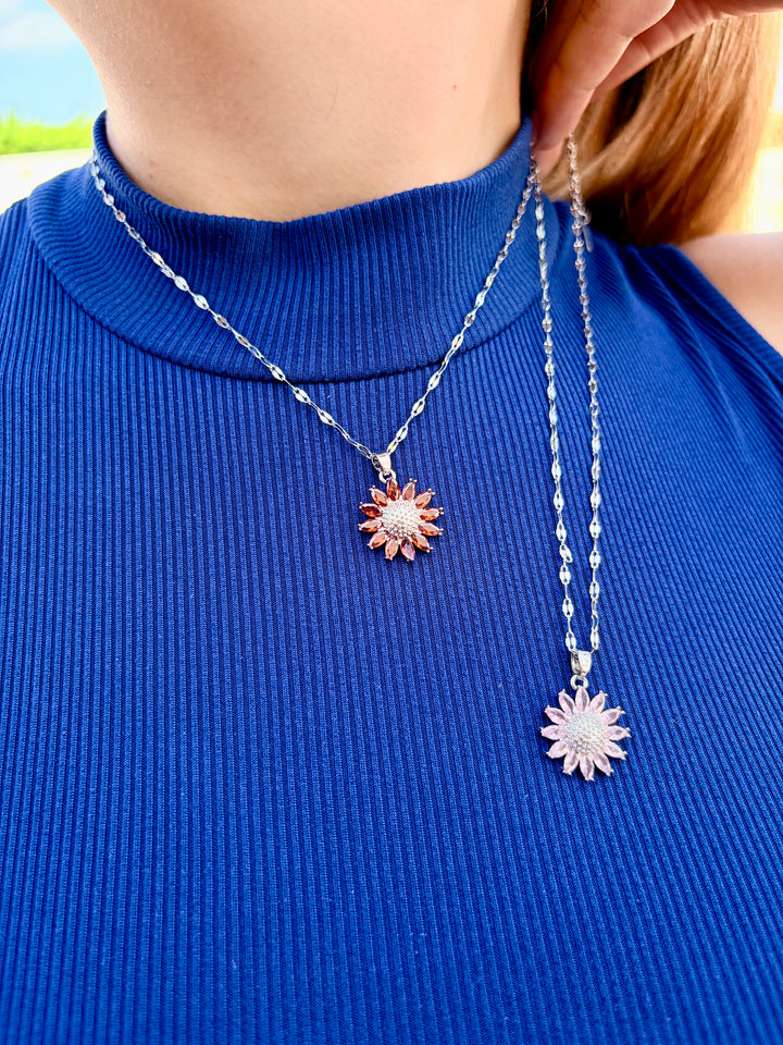 Collar de Girasol Plata/Rojo